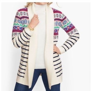 Talbots Cableknit Flyaway Fair Isle Open Front Cardigan Large